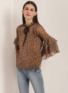 Aila Animal Print Long Bell Sleeves Blouse Brown/Black  - Image 1