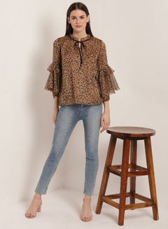 Aila Animal Print Long Bell Sleeves Blouse Brown/Black  - Image 3