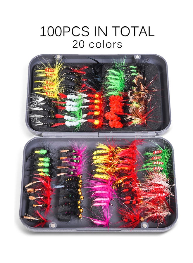 Generic - Fly Fishing Flies Kit 20/100pcs Assorted Fly Fishing Lures Hooks with Fly Box 13.5*2.7*9.5cm - Image 1