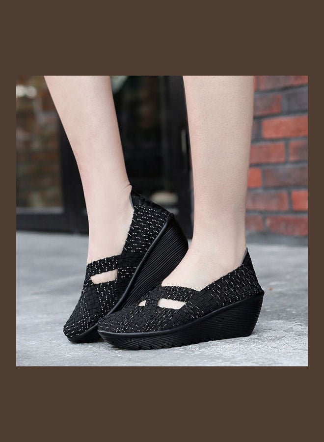 Beauenty Round Toe Slip-On Wedge Sandals Black  - Image 2