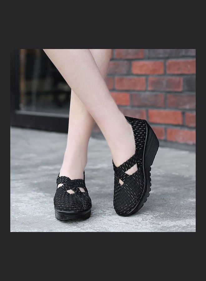 Beauenty Round Toe Slip-On Wedge Sandals Black  - Image 3