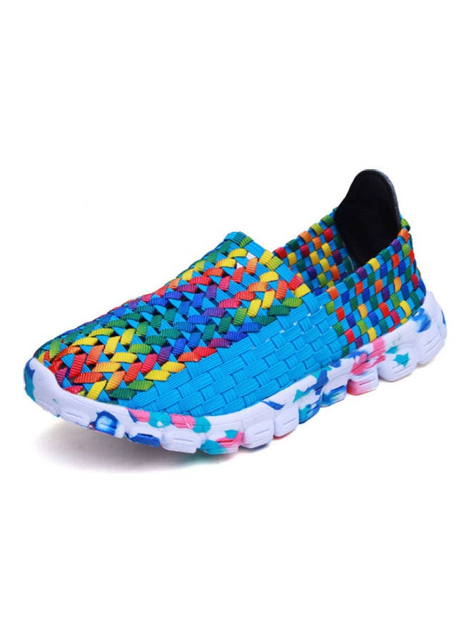 Beauenty Mesh Detail Round Toe Slip-Ons Blue/White/Red - Image 1