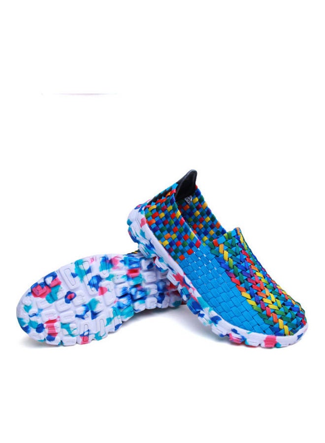Beauenty Mesh Detail Round Toe Slip-Ons Blue/White/Red - Image 2