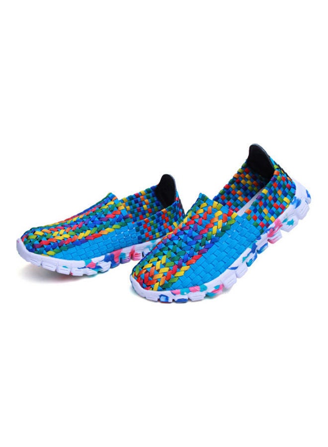 Beauenty Mesh Detail Round Toe Slip-Ons Blue/White/Red - Image 3