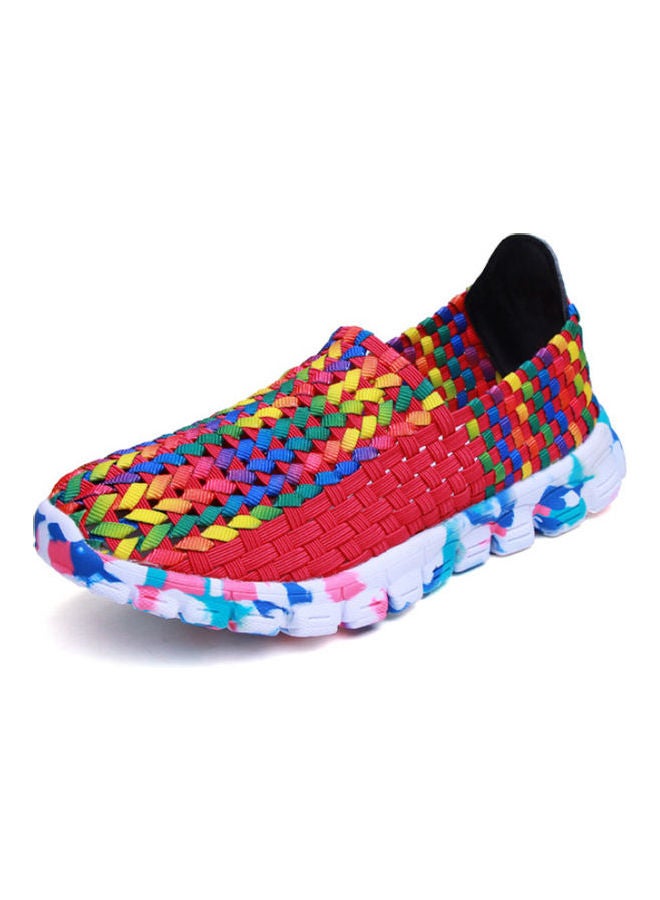 Beauenty Mesh Detail Round Toe Slip-Ons Red/White/Yellow - Image 1