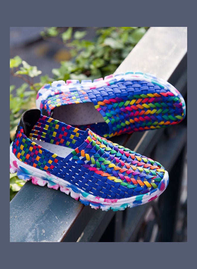 Beauenty Mesh Detail Round Toe Slip-Ons Blue/White/Red - Image 4