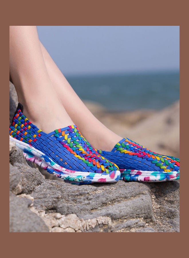 Beauenty Mesh Detail Round Toe Slip-Ons Blue/White/Red - Image 5