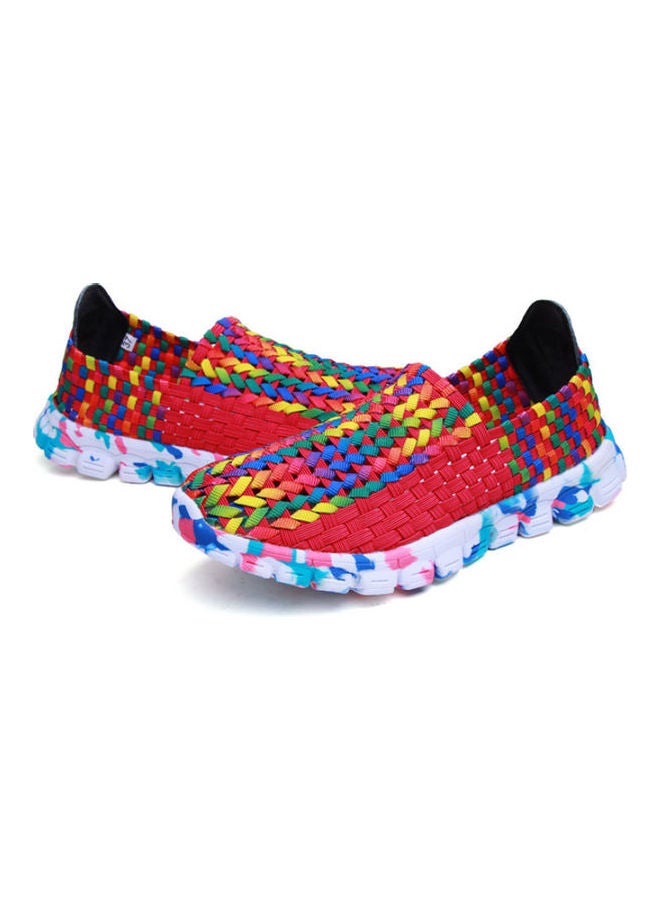 Beauenty Mesh Detail Round Toe Slip-Ons Red/White/Yellow - Image 2