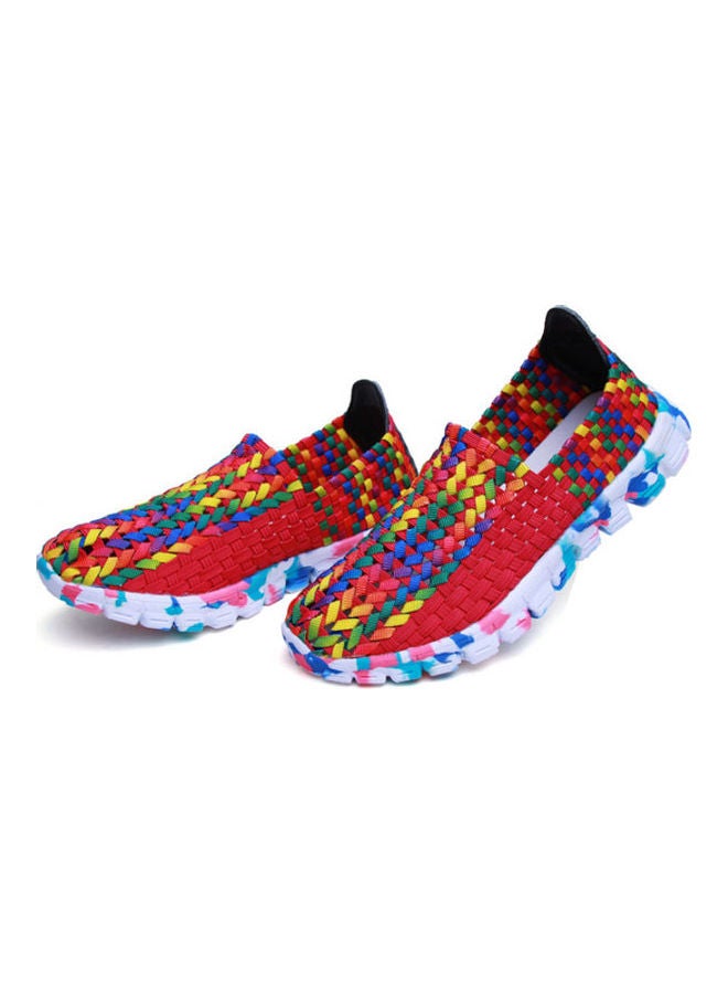 Beauenty Mesh Detail Round Toe Slip-Ons Red/White/Yellow - Image 3