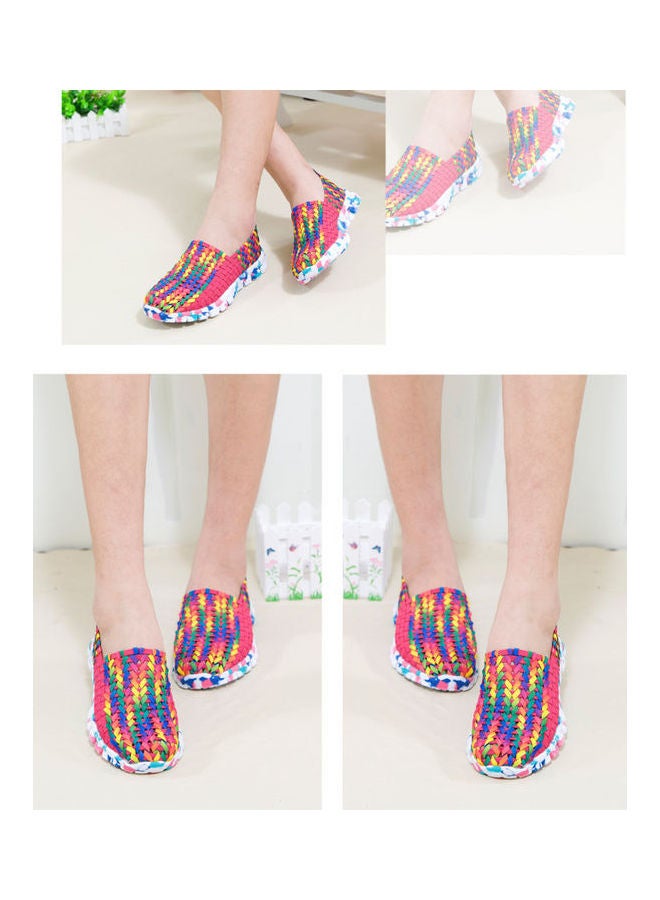 Beauenty Mesh Detail Round Toe Slip-Ons Red/White/Yellow - Image 4