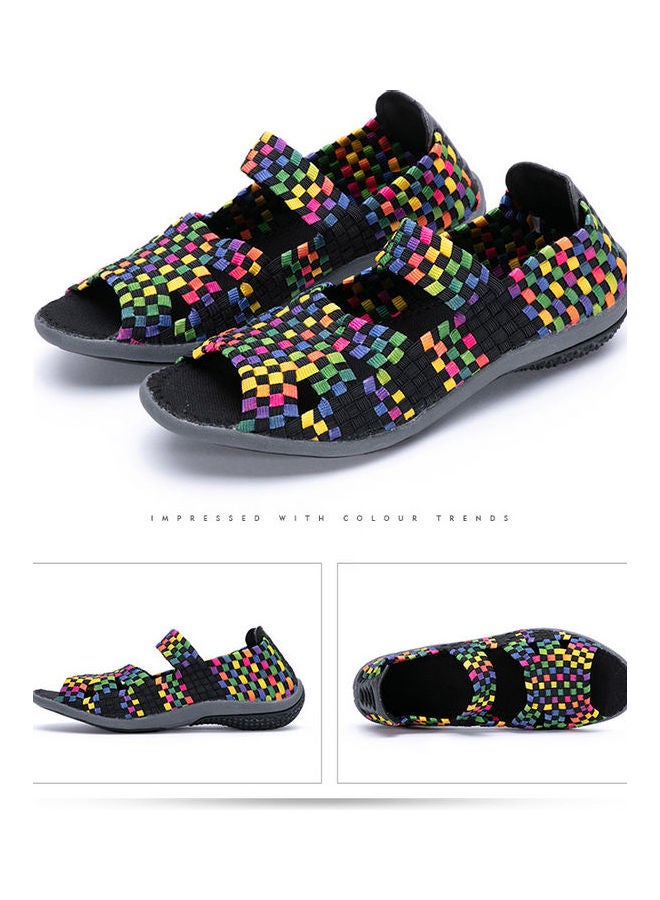 بيوينتي صندل منسوج كاجوال أسود/أصفر/أرجواني - Image 1