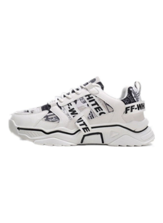 Beauenty Casual Round Toe Lace-Up Low Top Sneakers White/Black  - Image 1