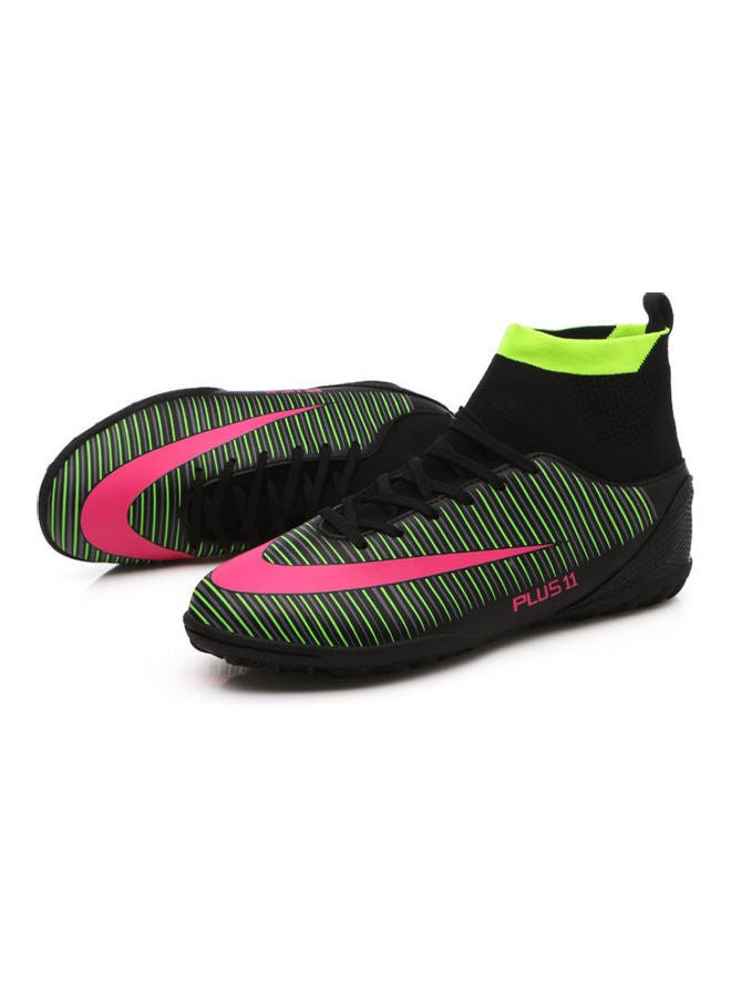 Beauenty High Top Lace-Up Football Shoes Black/Green/Pink - Image 2