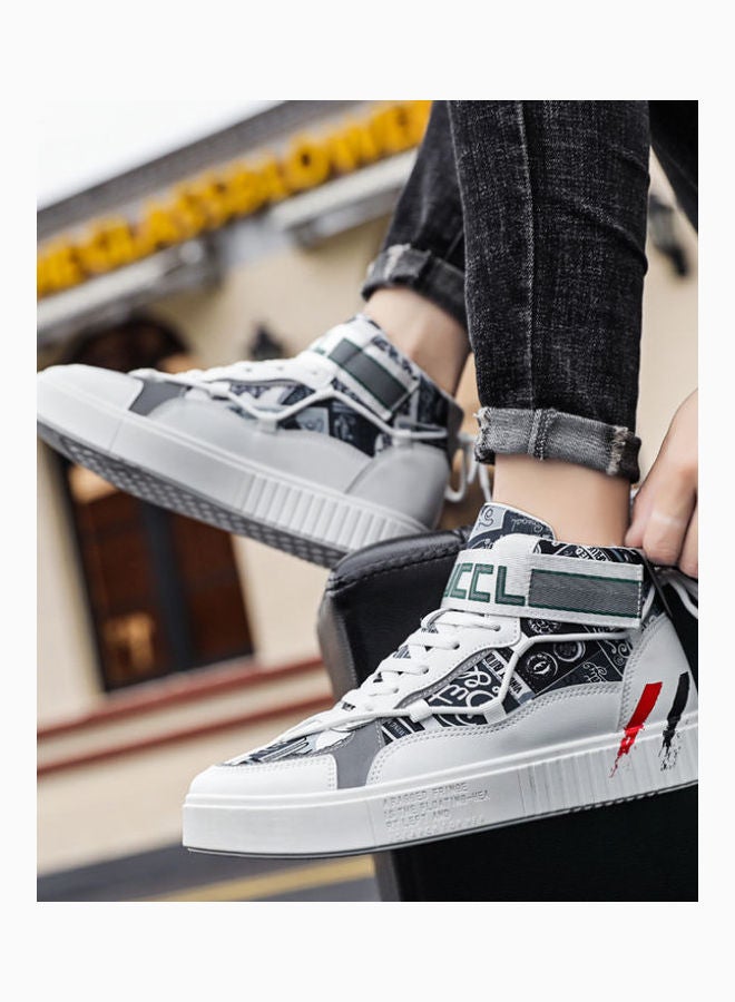 Beauenty Lace-Up High Top Sneakers White/Black/Red  - Image 3
