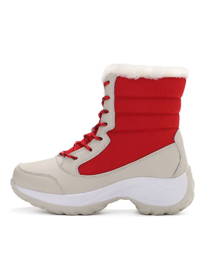 Beauenty Waterproof Effect Warm And Light Snow Boots Red/Beige  - Image 2