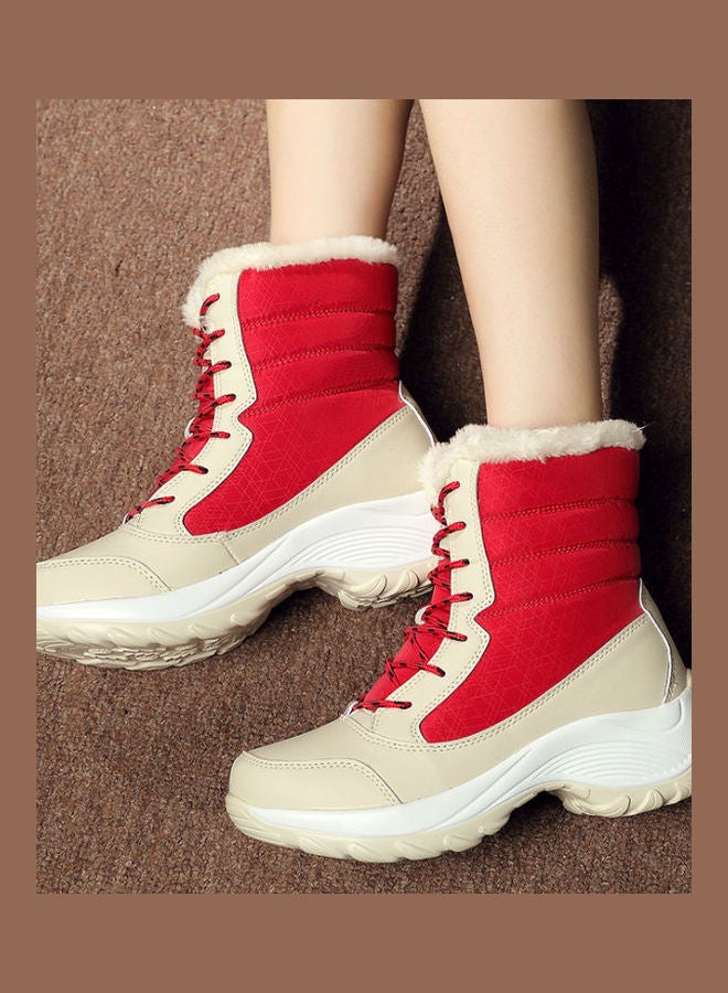 Beauenty Waterproof Effect Warm And Light Snow Boots Red/Beige  - Image 4