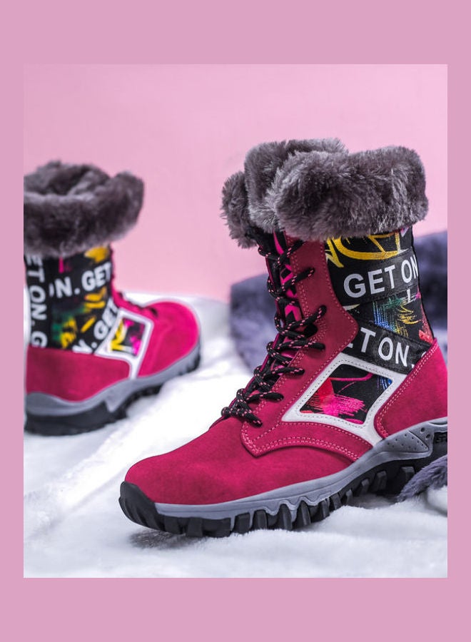 Beauenty Waterproof Effect Warm And Light Snow Boots Red/Grey/White  - Image 3