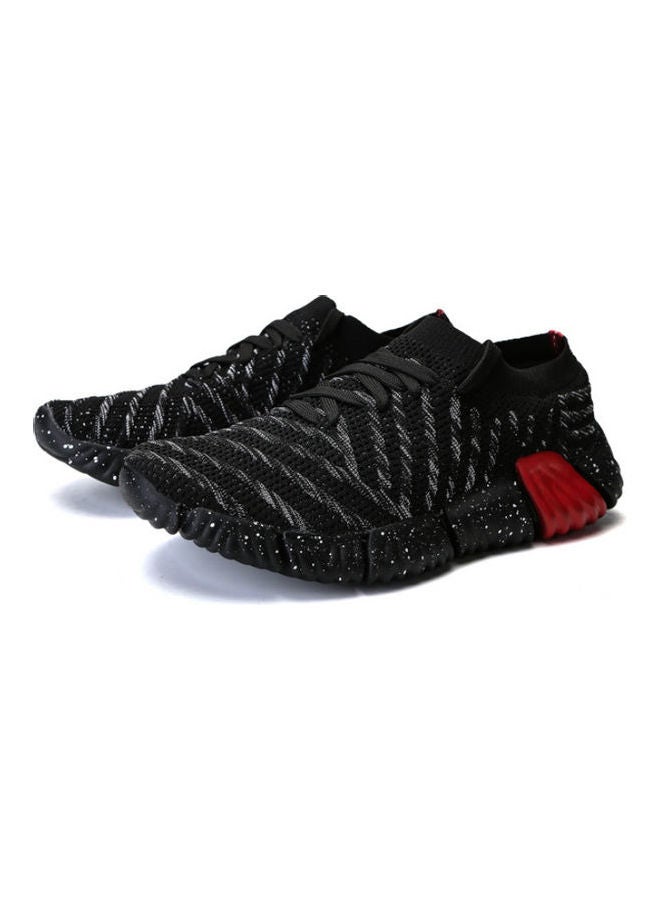 Beauenty - Mesh Pattern Lace-Up Running Shoes Black/White/Red - Image 1