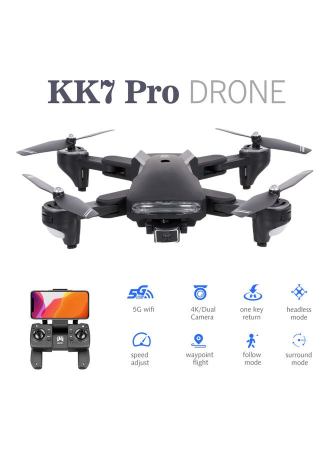 ماركة غير محددة - طائرة درون KK7 Pro تعمل بجهاز تحكم عن بعد مزودة بكاميرا مزدوجة 4K 5G قابلة للطي بالواي فاي ونظام تحديد المواقع  لتحديد موقع التدفق البصري للمروحية رباعية التي تعمل بجهاز تحكم عن بعد مع وضع بدون الرأس ونقطة الطريق لتتبع الوضع المحيطي تتضمن حقيبة تخزين - 3 بطاريات - Image 1