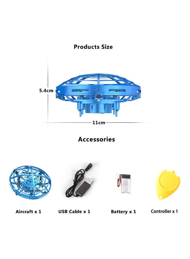 طائرة درون صغيرة UFO تعمل بالتحكم فيها عن بعد يدوياً، بتصميم طائرة مروحية رباعية تعمل بالحث بالأشعة تحت الحمراء، لون أزرق 16*7*15سم - Image 2