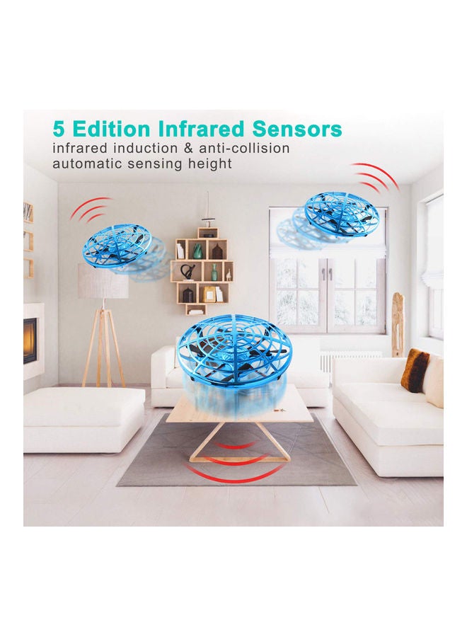 طائرة درون صغيرة UFO تعمل بالتحكم فيها عن بعد يدوياً، بتصميم طائرة مروحية رباعية تعمل بالحث بالأشعة تحت الحمراء، لون أزرق 16*7*15سم - Image 5