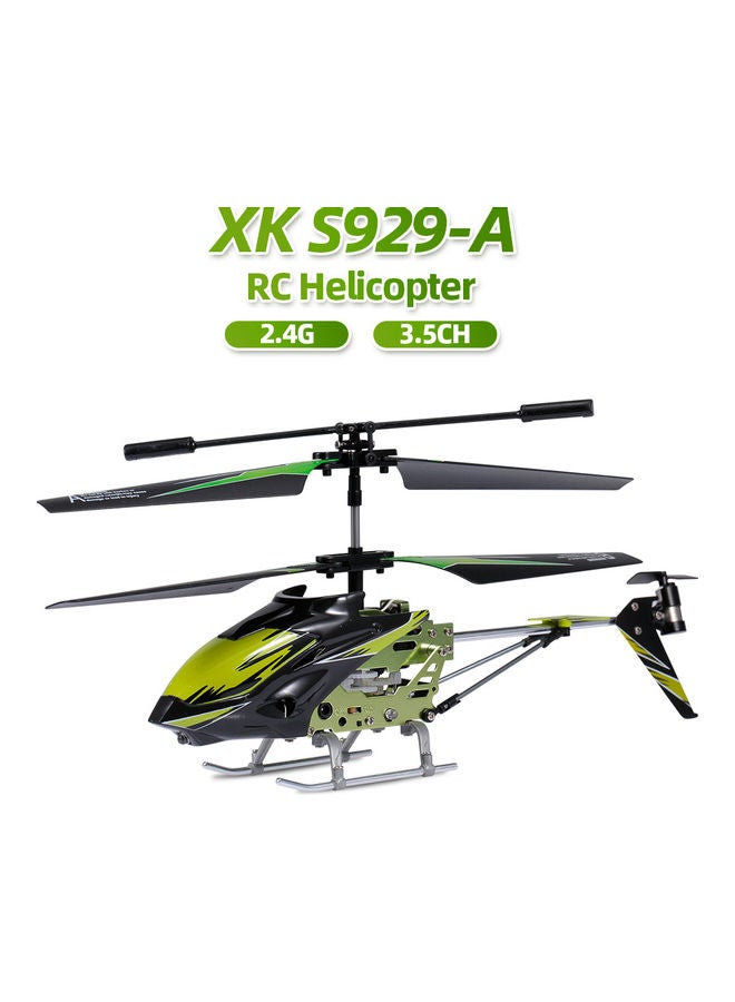 دبليو إل تويز لعبة طائرة هليكوبتر XK S929-A بجهاز تحكم عن بعد وبهيكل مصنوع من خليط معدني، بتردد 2.4 جيجاهرتز و3.5 قنوات مع إضاءة، متوفرة باللون الأخضر من دبليو إل تويز 29.5*9*25.5سم - Image 1