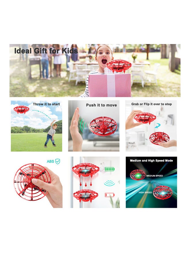 طائرة درون UFO صغيرة تعمل باليد بجهاز تحكم عن بعد تعمل بالتحكم عن بعد على شكل طائرة مروحية رباعية تعمل بالأشعة تحت الحمراء، لون أحمر - Image 3