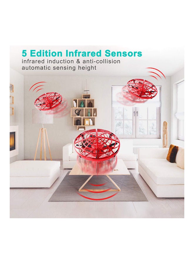 طائرة درون UFO صغيرة تعمل باليد بجهاز تحكم عن بعد تعمل بالتحكم عن بعد على شكل طائرة مروحية رباعية تعمل بالأشعة تحت الحمراء، لون أحمر - Image 4