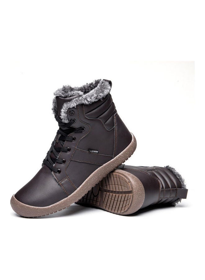 Beauenty Fur Detail Lace-Up Ankle Boots Brown  - Image 2