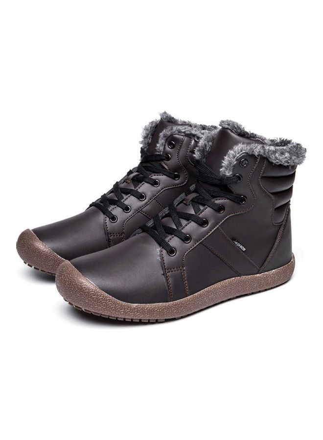 Beauenty Fur Detail Lace-Up Ankle Boots Brown  - Image 1
