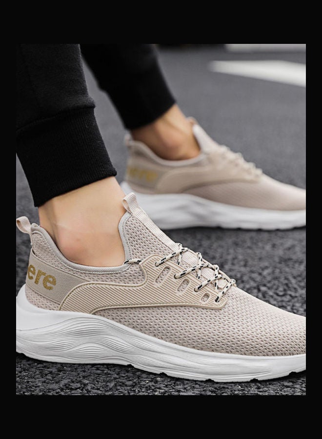 Beauenty - Fashionable And Breathable Round Toe Lace-Up Running Shoes Beige - Image 1