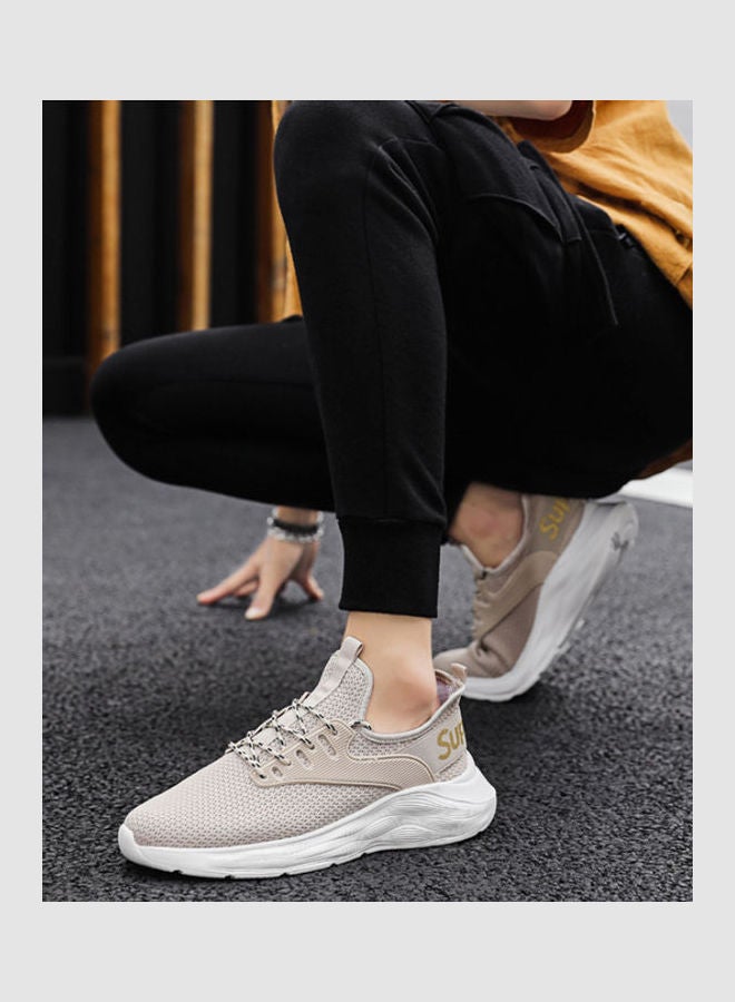 Beauenty - Fashionable And Breathable Round Toe Lace-Up Running Shoes Beige - Image 1