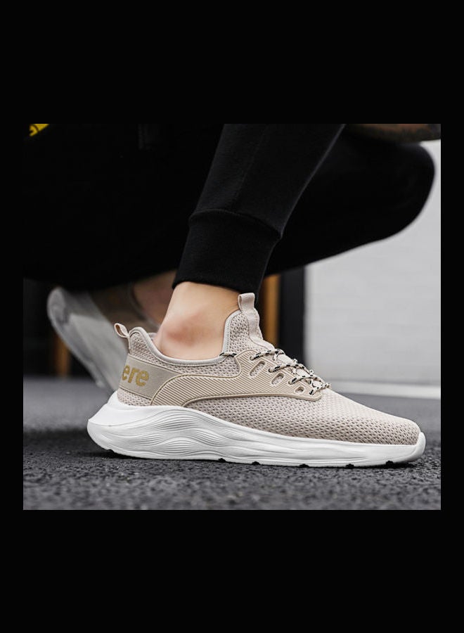 Beauenty - Fashionable And Breathable Round Toe Lace-Up Running Shoes Beige - Image 1