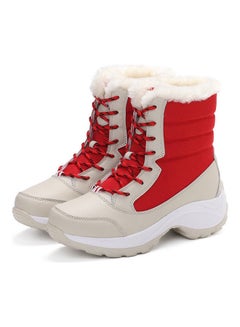 Beauenty Colourblock Pattern High-Top Warm Ankle Boots Red/Beige  - Image 3