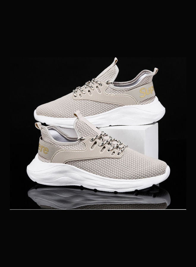 Beauenty - Fashionable And Breathable Round Toe Lace-Up Running Shoes Beige - Image 1
