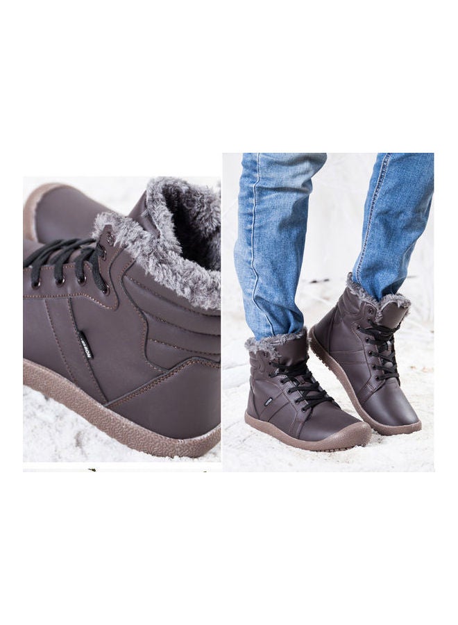 Beauenty Fur Detail Lace-Up Ankle Boots Brown/Beige  - Image 3
