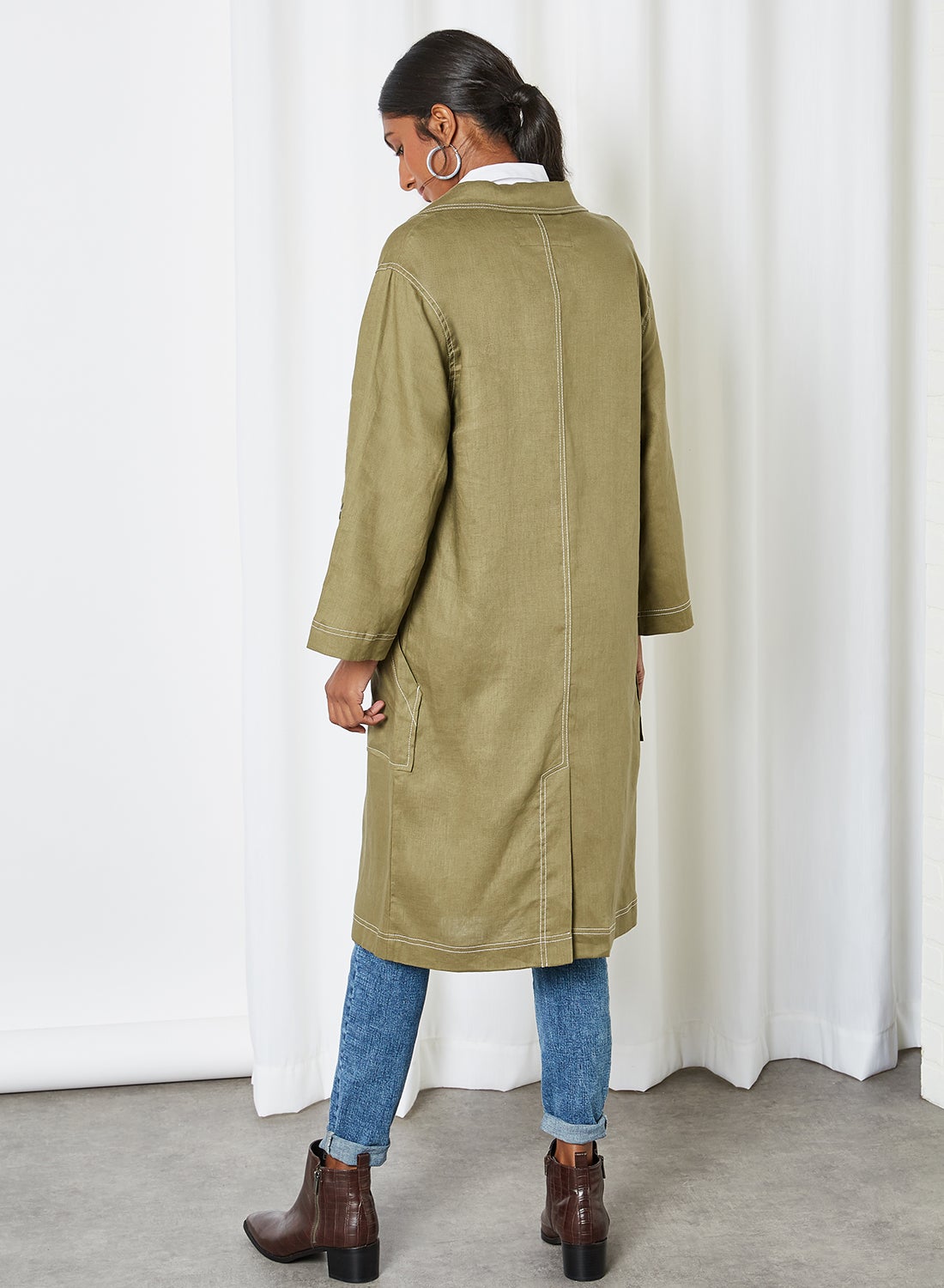 Button Detail Long Bottom Trench Coat Green - https://f.nooncdn.com/p/v1606159350/N40717025V_2.jpg?format=jpg&width=original