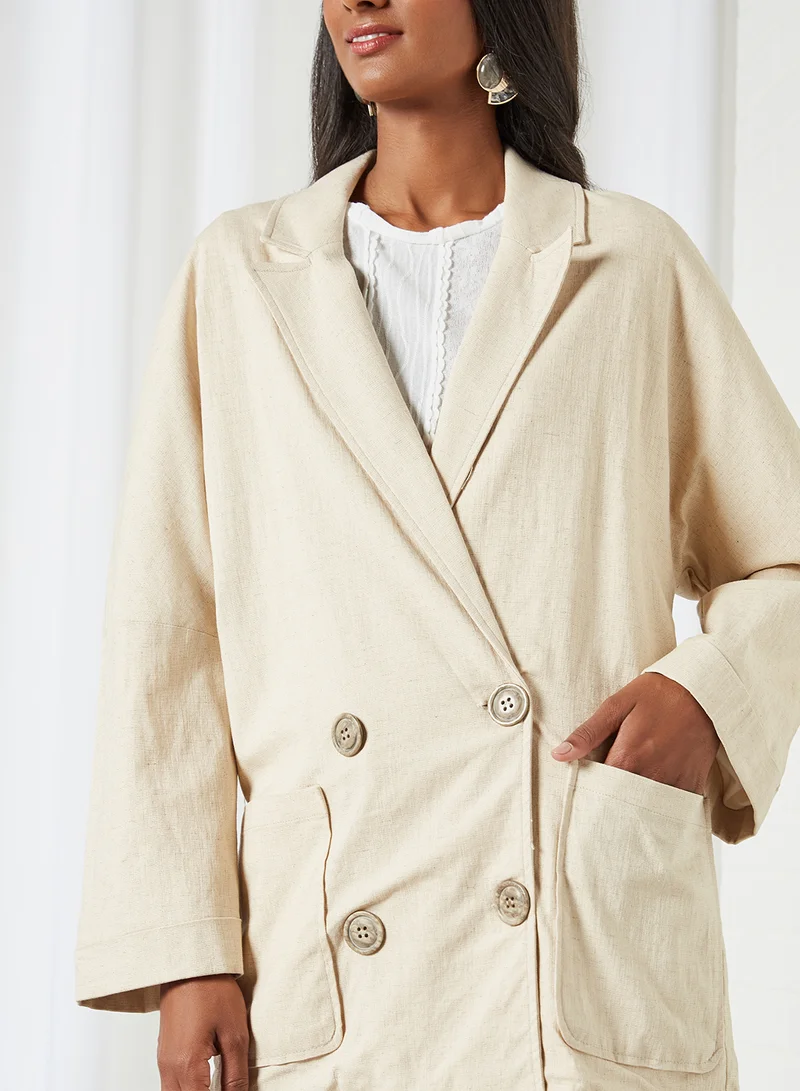 KOTON Button Detailed Trench Coat Beige