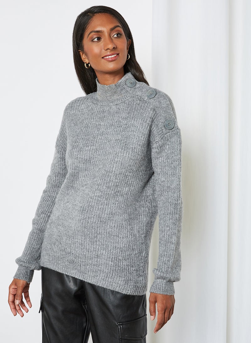 KOTON Side Shoulder Button Detail Knitted Sweater Grey - Image 1