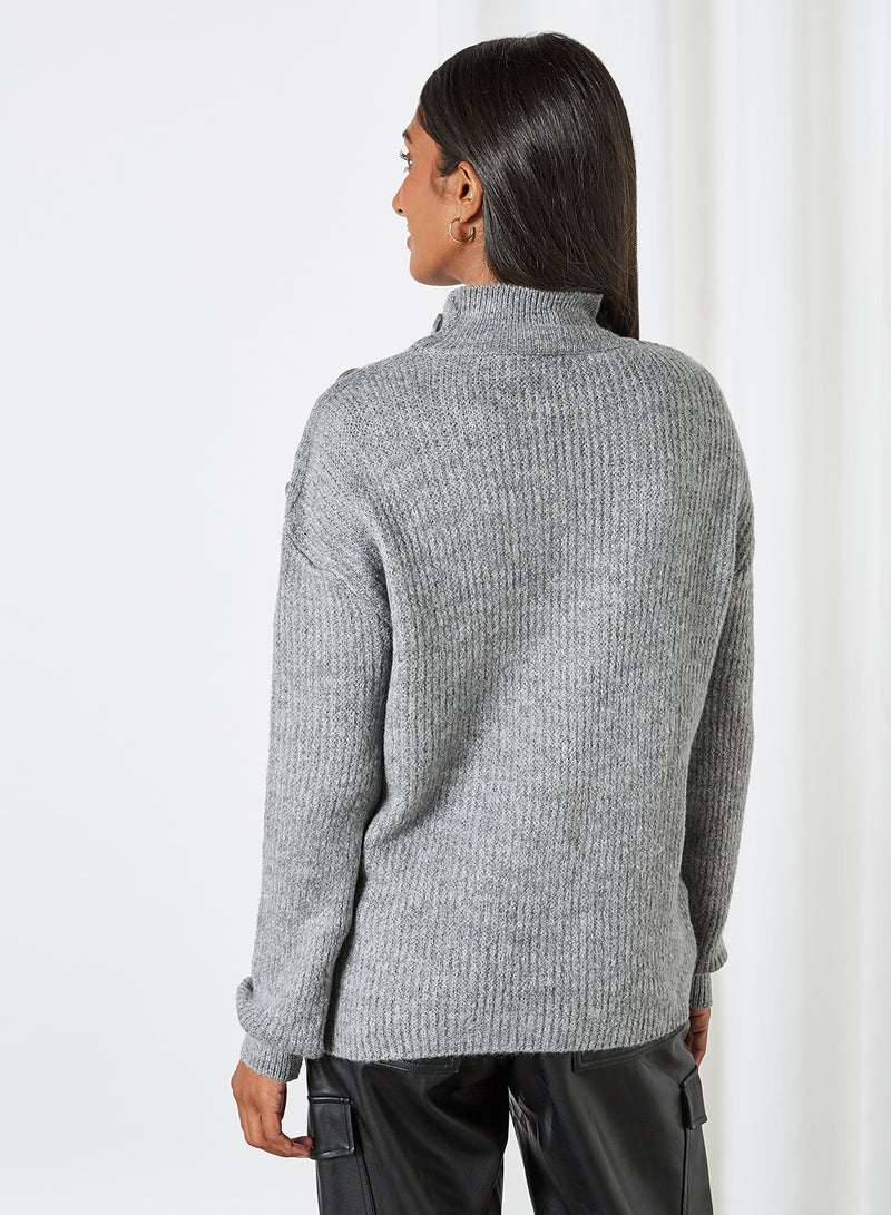 KOTON Side Shoulder Button Detail Knitted Sweater Grey - Image 2
