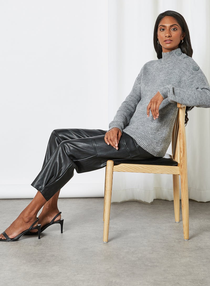 KOTON Side Shoulder Button Detail Knitted Sweater Grey - Image 3