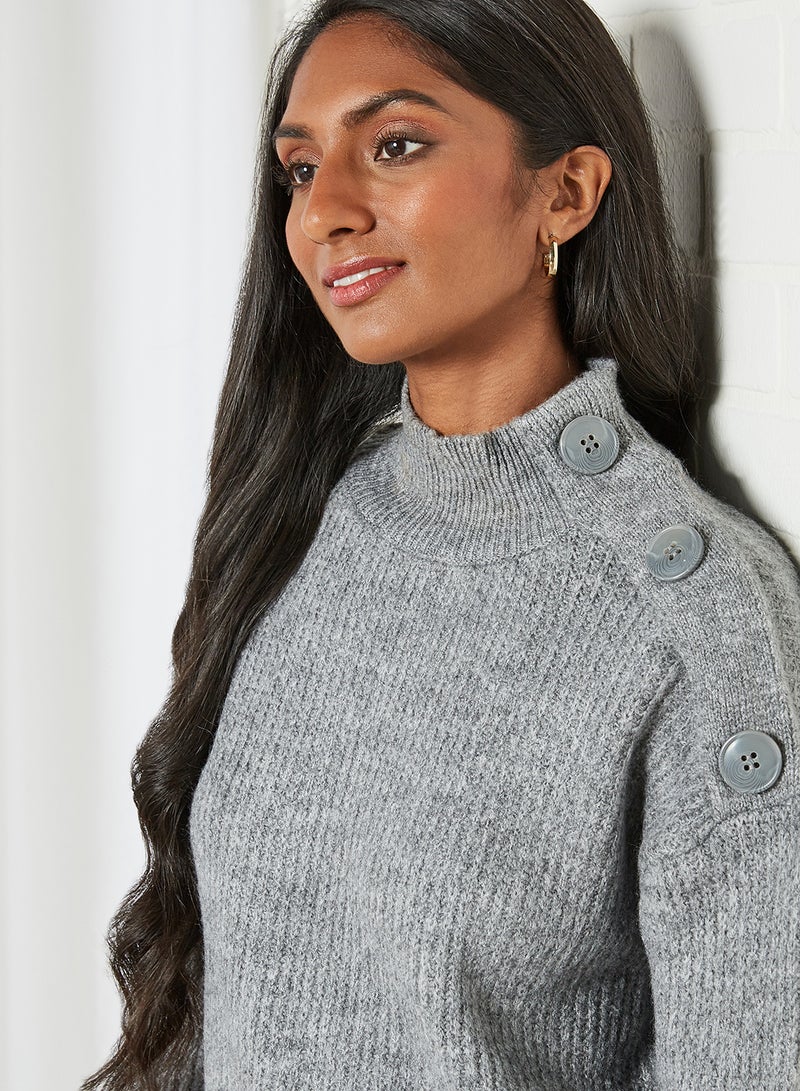 KOTON Side Shoulder Button Detail Knitted Sweater Grey - Image 4