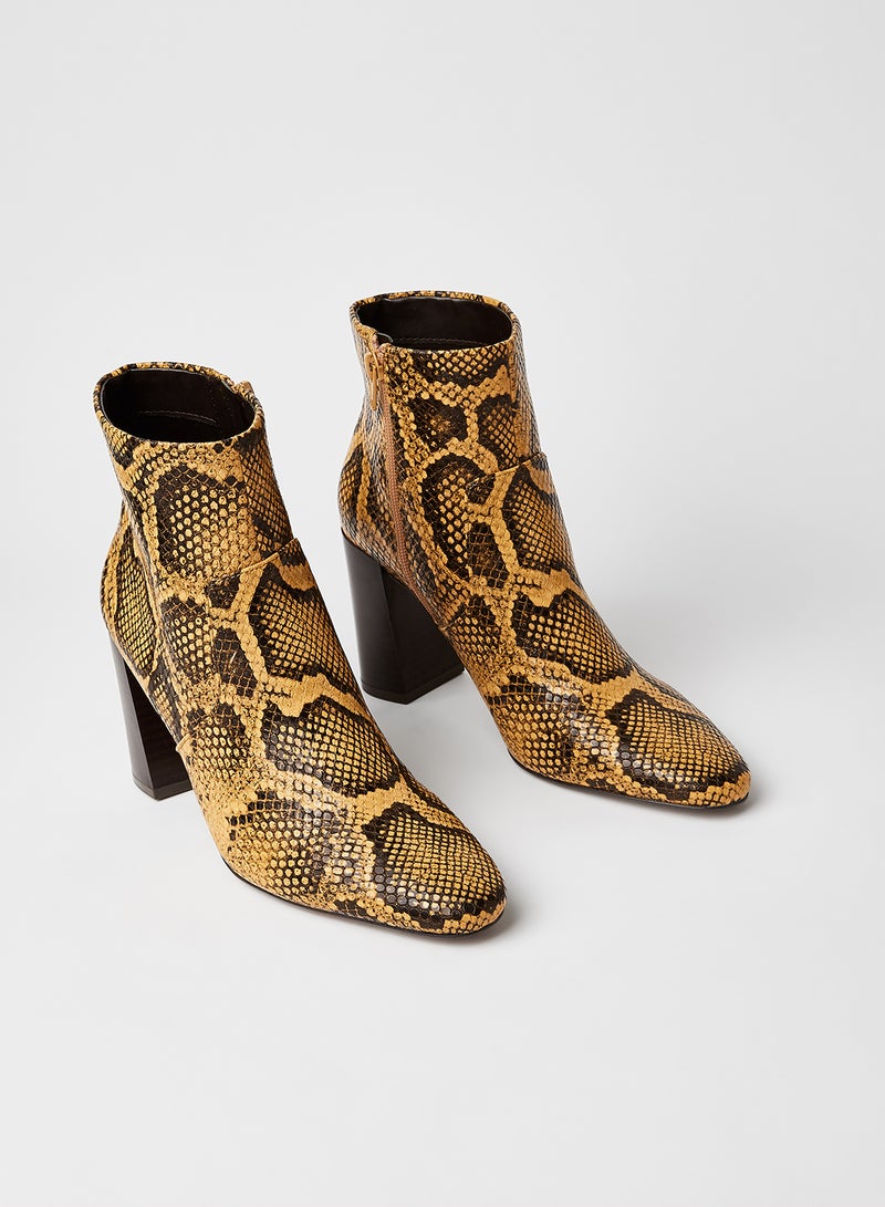 MANGO - Snake Skin Block Heel Ankle Boots Reptile - Image 1