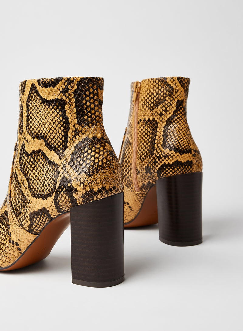 MANGO - Snake Skin Block Heel Ankle Boots Reptile - Image 1