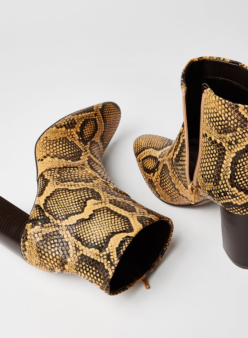 MANGO - Snake Skin Block Heel Ankle Boots Reptile - Image 1