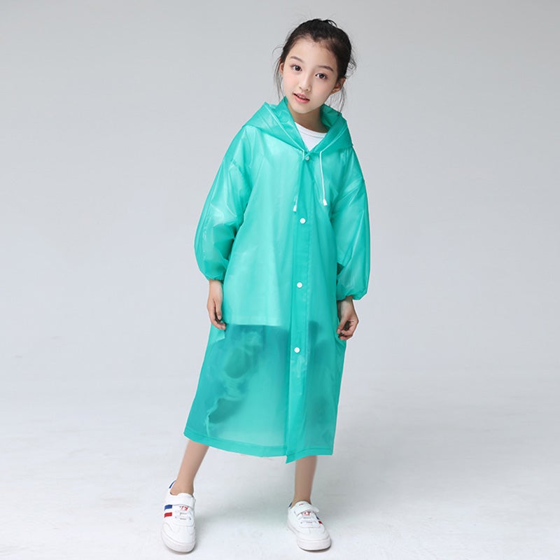 Kids Thick Reusable Hooded Raincoat Green - Image 5