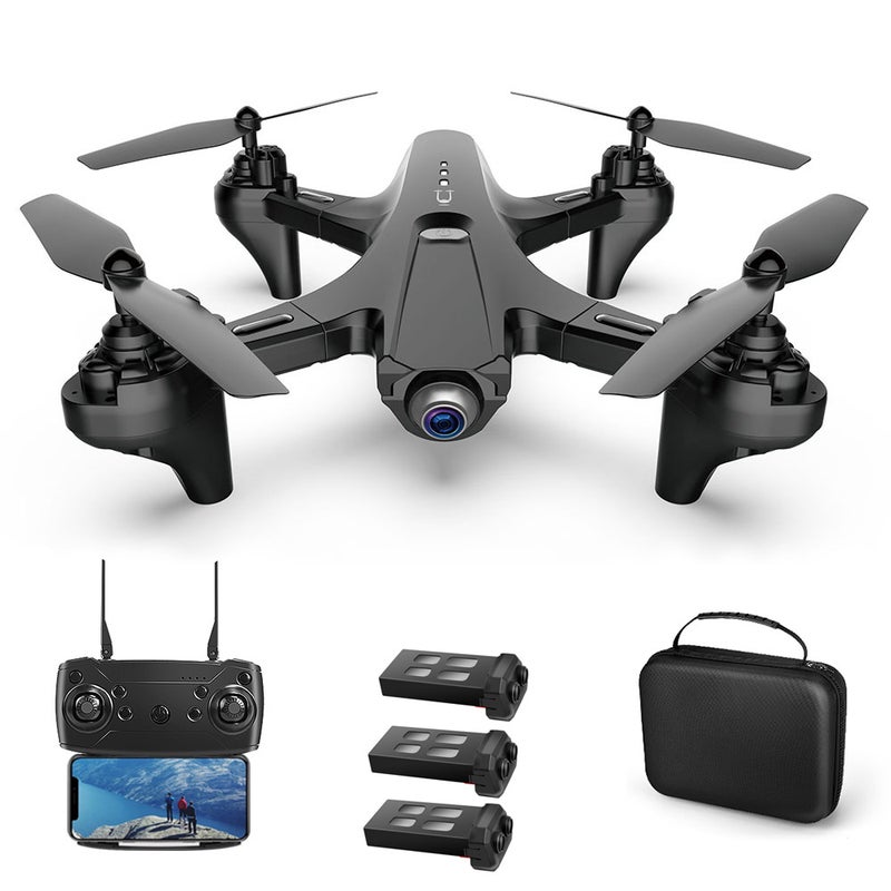 RC Drone with Camera Dual Camera Drone 4k RC Quadcopter WiFi FPV Drone Folding Drone Headless Mode One Key Return Drone with Portable Bag 3 Batteries Black 29*9*23cm  - Image 4