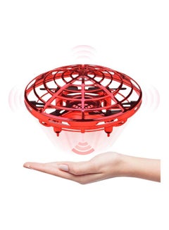 طائرة درون صغيرة UFO تعمل يدويا بتصميم طائرة مروحية رباعية تعمل بالحث بالأشعة تحت الحمراء، لون أحمر 14.5*5.5*14.5سم