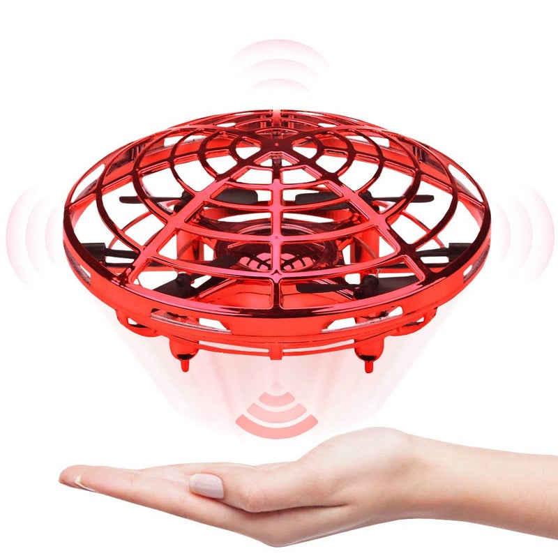 ماركة غير محددة - طائرة درون صغيرة UFO تعمل يدويا بتصميم طائرة مروحية رباعية تعمل بالحث بالأشعة تحت الحمراء، لون أحمر 14.5*5.5*14.5سم - Image 1