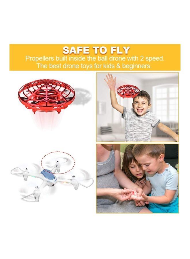ماركة غير محددة - طائرة درون صغيرة UFO تعمل يدويا بتصميم طائرة مروحية رباعية تعمل بالحث بالأشعة تحت الحمراء، لون أحمر 14.5*5.5*14.5سم - Image 1